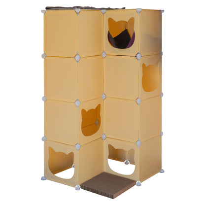 Cream Kitty Cubby Cat Cube Buildable Play Tower, Large