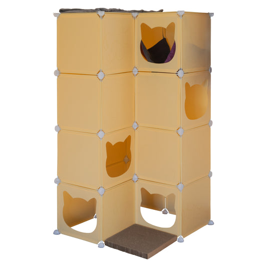 Cream Kitty Cubby Cat Cube Buildable Play Tower, Large
