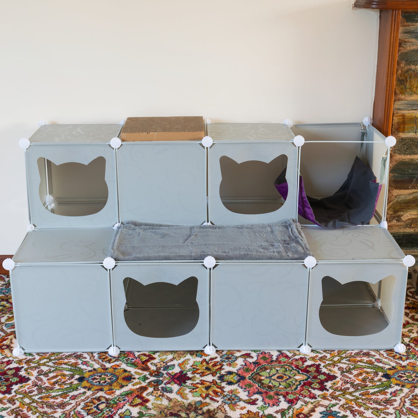 Grey Kitty Cubby Cat Cube Buildable Play Tower, Large