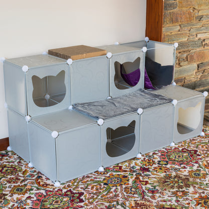 Grey Kitty Cubby Cat Cube Buildable Play Tower, Large