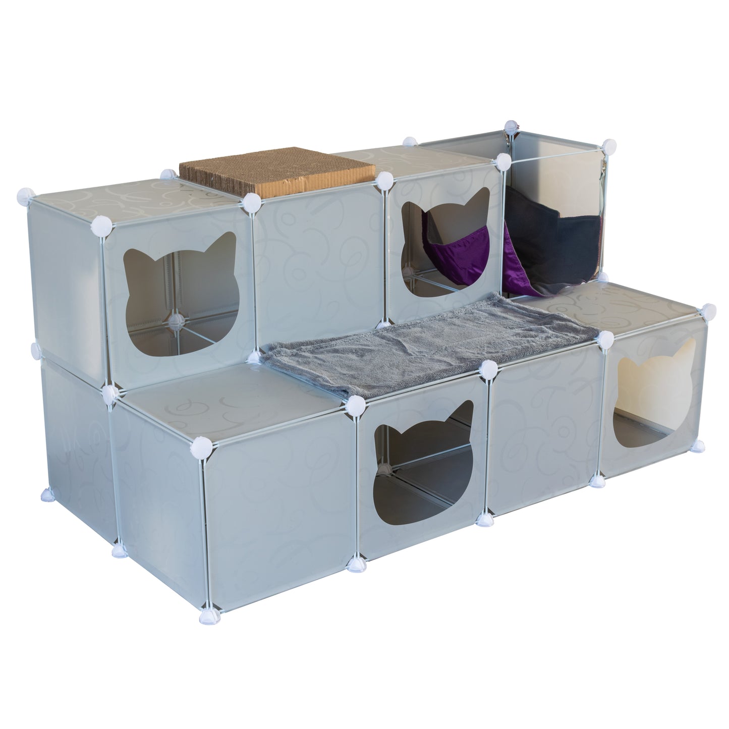Grey Kitty Cubby Cat Cube Buildable Play Tower, Large