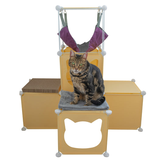 Cream Kitty Cubby Cat Cube Buildable Play Tower, Medium
