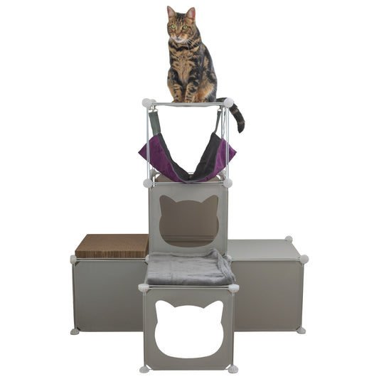 Grey Kitty Cubby Cat Cube Buildable Play Tower, Medium