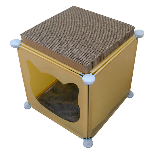 Cream Kitty Cubby Cat Tower Play House, Small
