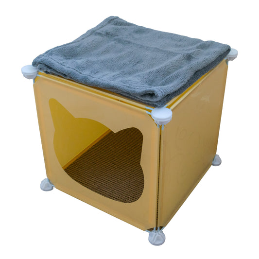 Cream Kitty Cubby Cat Tower Play House, Small