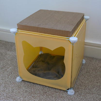 Cream Kitty Cubby Cat Tower Play House, Small