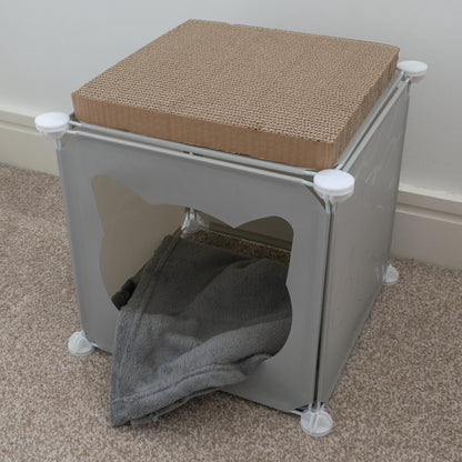 Grey Kitty Cubby Cat Tower Play House, Small