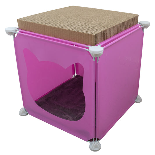 Pink Kitty Cubby Cat Tower Play House, Small