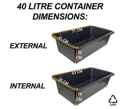 Black Rectangle Mixing Container Tub, 40 Litres
