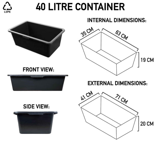 Black Rectangle Mixing Container Tub, 40 Litres