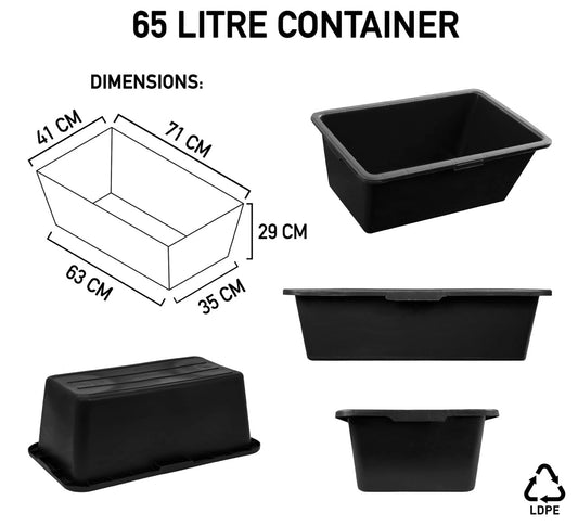 Black Rectangle Mixing Container Tub, 65 Litres