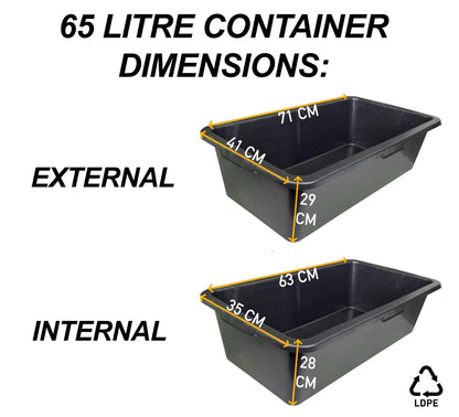 Black Rectangle Mixing Container Tub, 65 Litres
