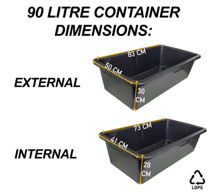 Black Rectangle Mixing Container Tub, 90 Litres