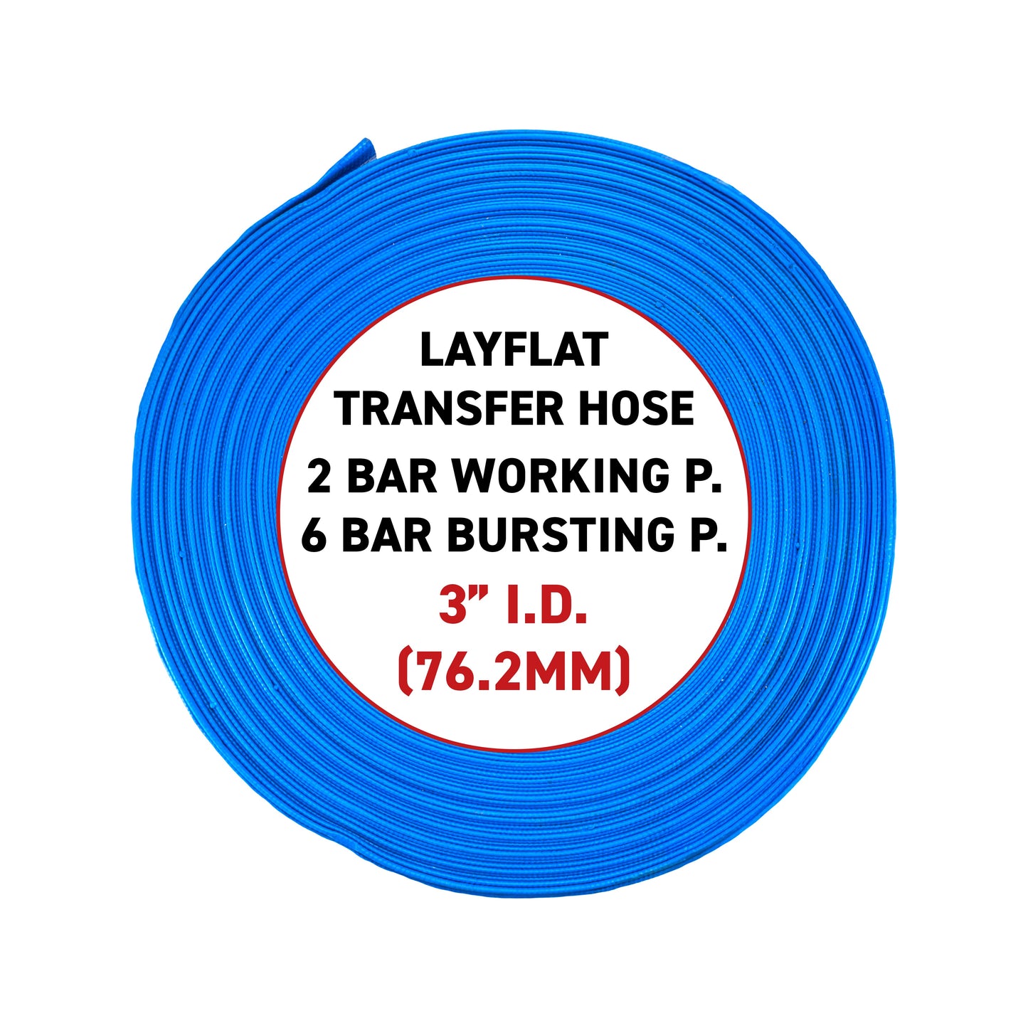 3" PVC Lay Flat Discharge Hose, 2-6 BAR