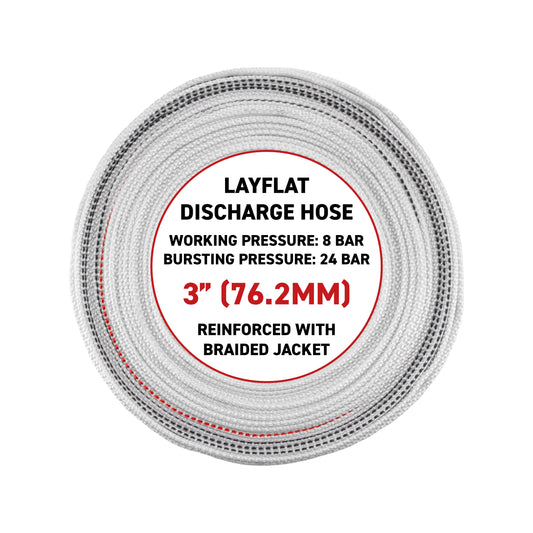 3" Lined Lay Flat Discharge Hose, 8-24 BAR