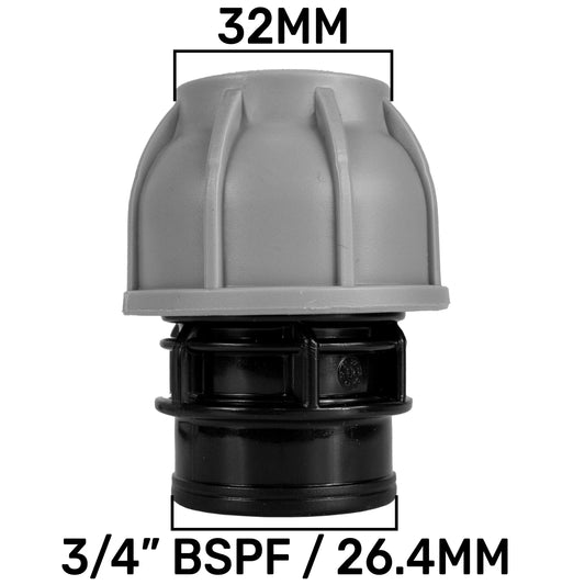 MDPE Straight Connector Coupling, 32mm - 3/4" BSPF