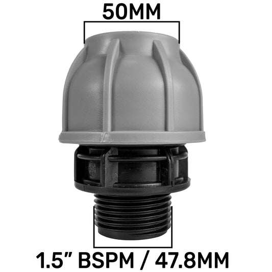 MDPE Straight Connector Coupling, 50mm - 1.5" BSPM