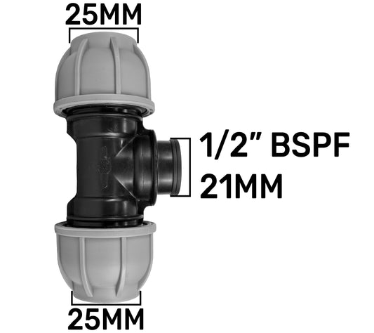 MDPE Tee Splitter, 25mm - 1/2" BSPF