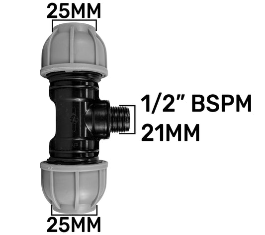 MDPE Tee Splitter, 25mm - 1/2" BSPM