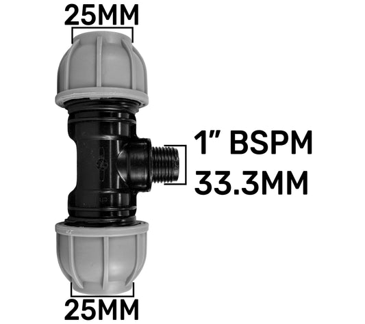 MDPE Tee Splitter, 25mm - 1" BSPM