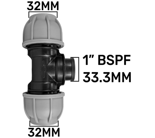 MDPE Tee Splitter, 32mm - 1" BSPF