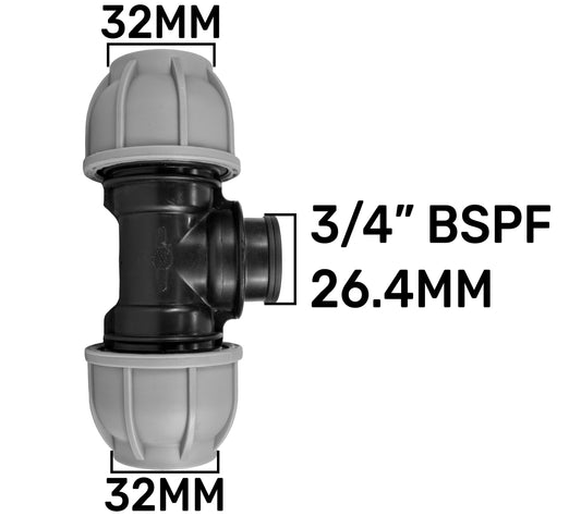 MDPE Tee Splitter, 32mm - 3/4" BSPF
