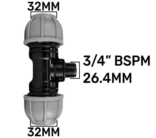 MDPE Tee Splitter, 32mm - 3/4" BSPM