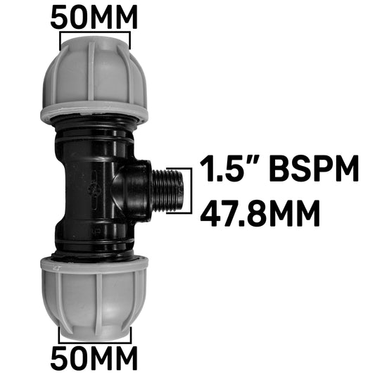 MDPE Tee Splitter, 50mm - 1.5" BSPM