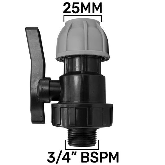 MDPE Stop Valve, 25mm - 3/4" BSPM