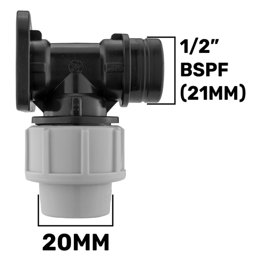 MDPE Bibtap Wall Flange, 20mm - 1/2" BSPF
