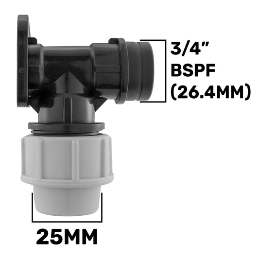 MDPE Bibtap Wall Flange, 25mm - 3/4" BSPF