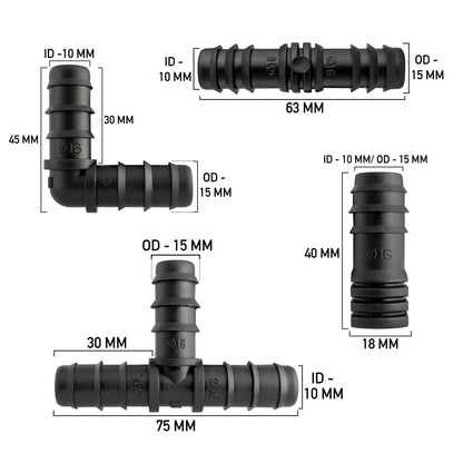 1/2" Irrigation Pipe Mixed Connectors, Pack of 15