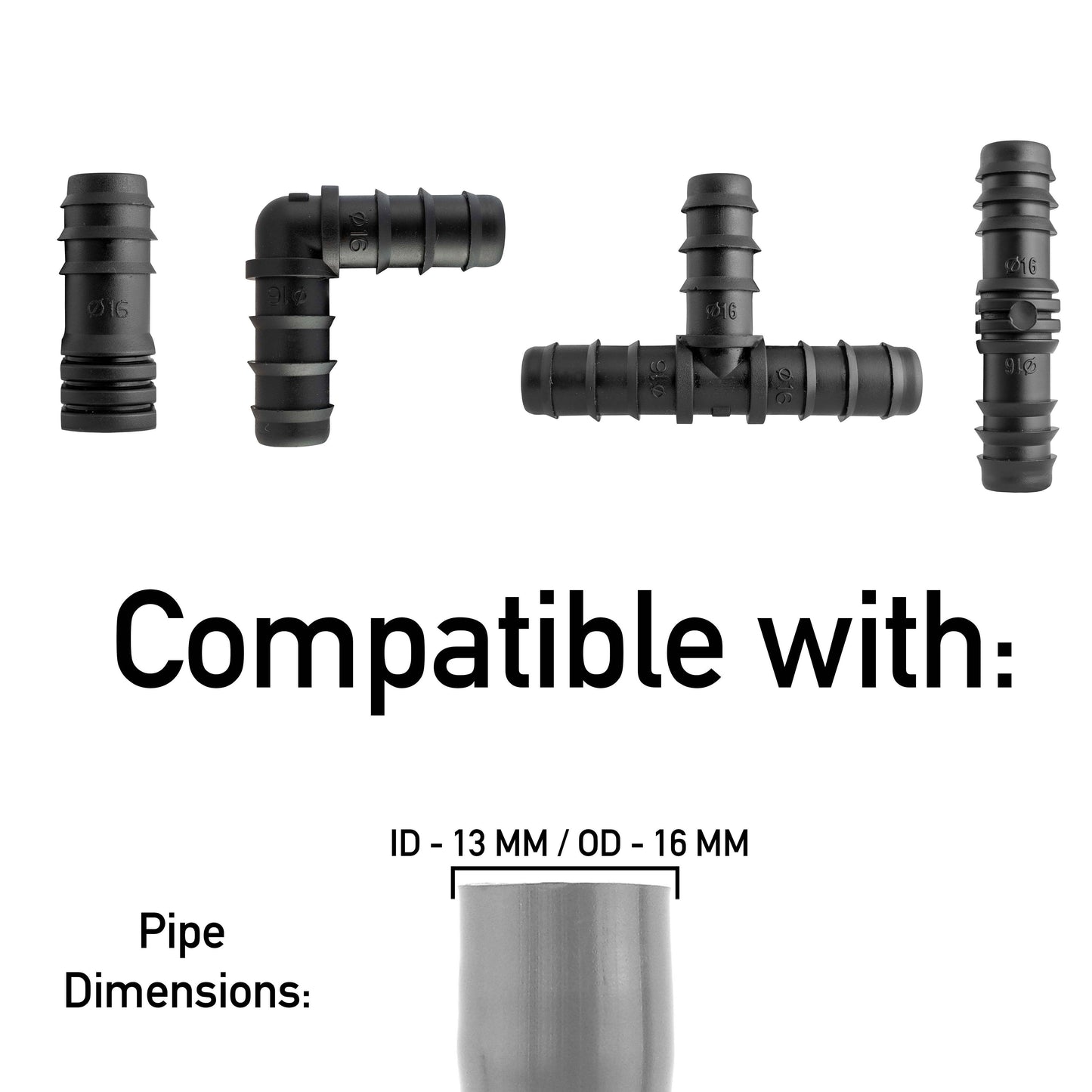 1/2" Irrigation Pipe Mixed Connectors, Pack of 10
