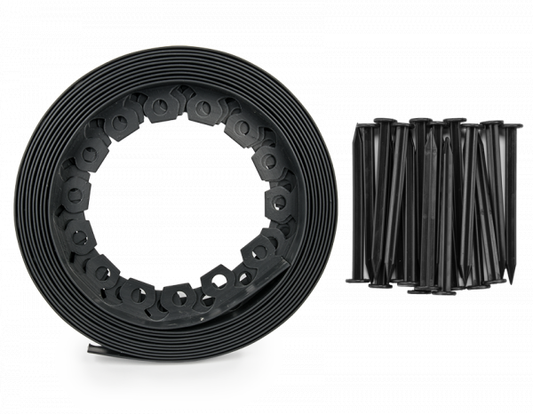 Black Curved Lawn Edging Set with Pegs, 40mm Height