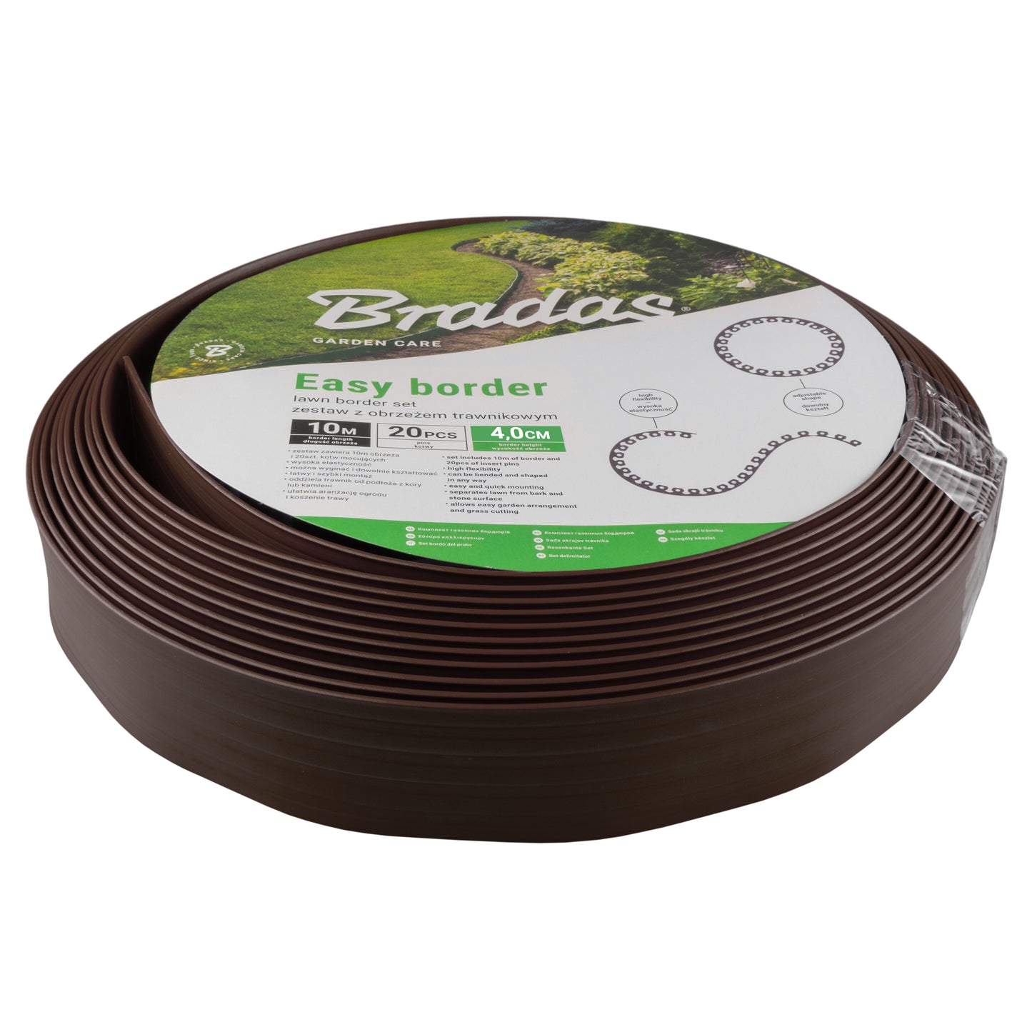 Brown Curved Lawn Edging Set with Pegs, 40mm Height