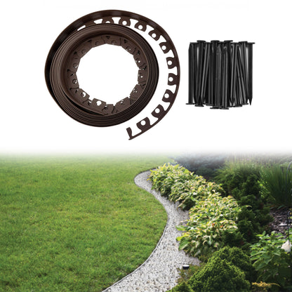Brown Curved Lawn Edging Set with Pegs, 40mm Height