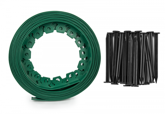 Green Curved Lawn Edging Set with Pegs, 50mm Height