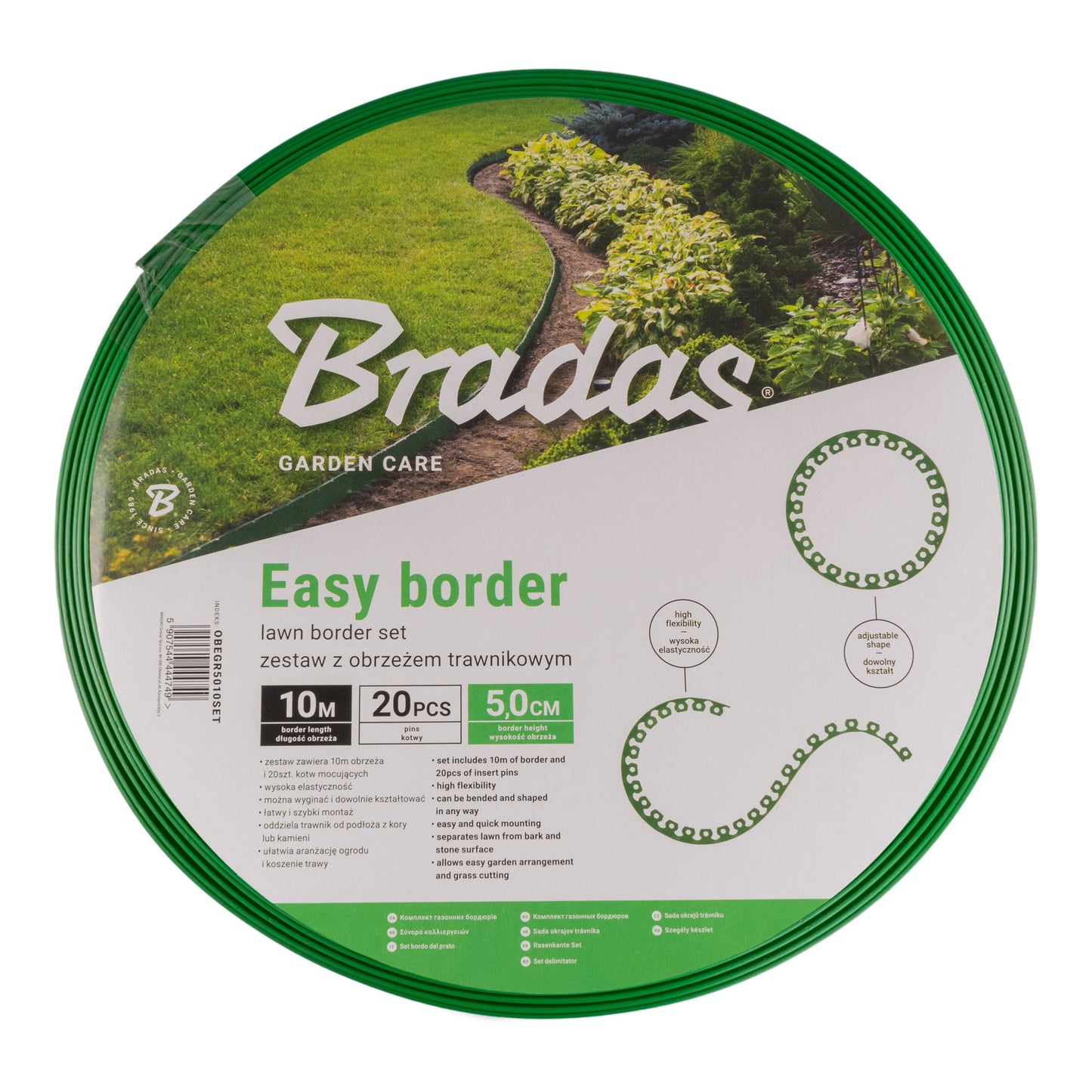 Green Curved Lawn Edging Set with Pegs, 50mm Height