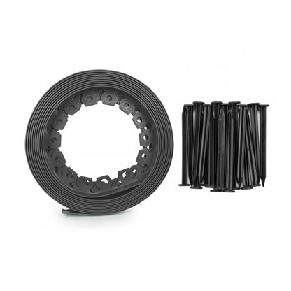 Grey Curved Lawn Edging Set with Pegs, 40mm Height