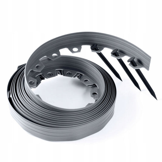 Grey Curved Lawn Edging Set with Pegs, 60mm Height