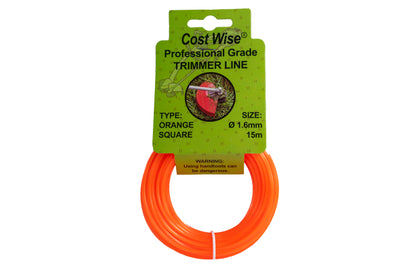 15m Twisted Orange Square Trimmer Line, 1.6mm