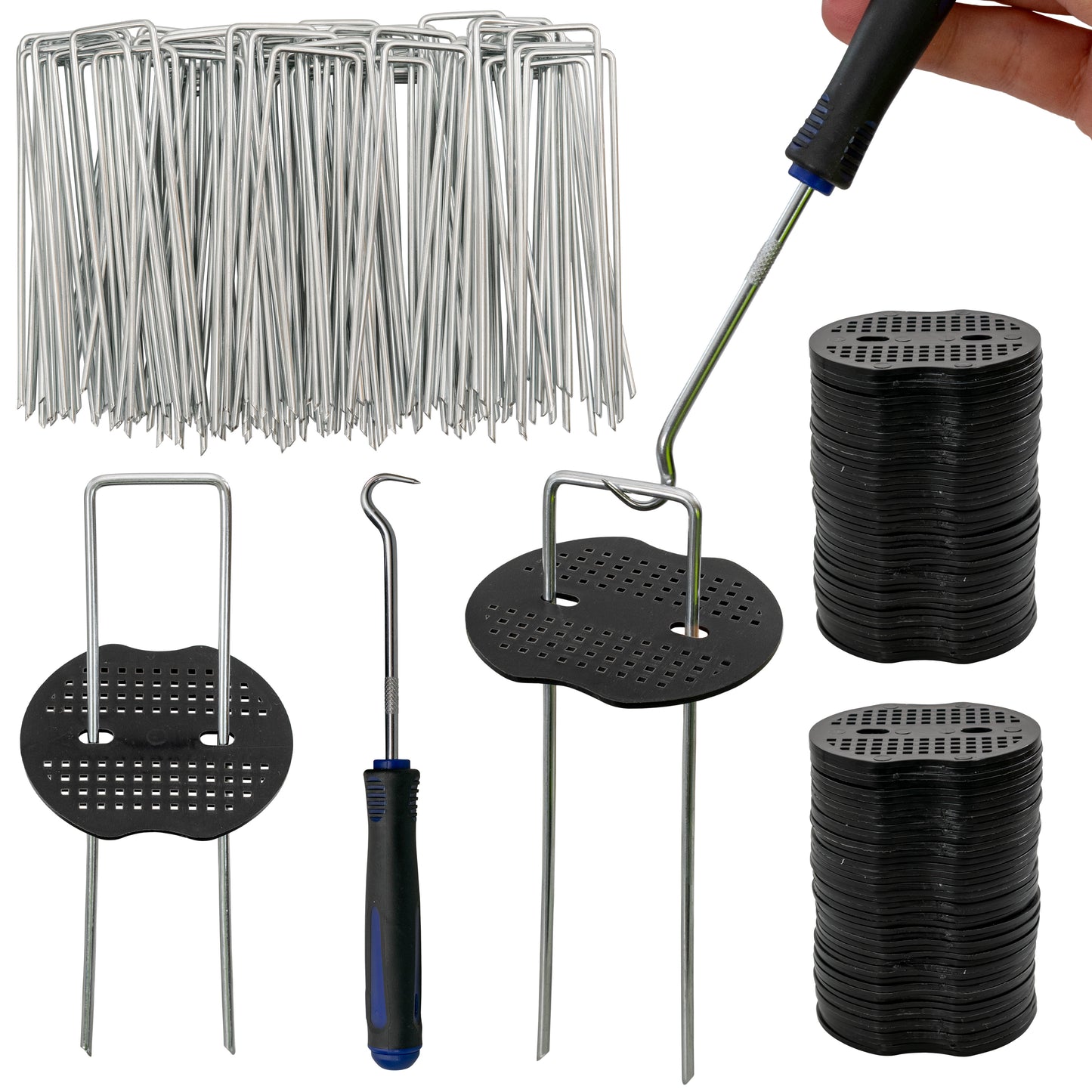 6" Weed Matting Pegs & Securing Washer, Blue Tool