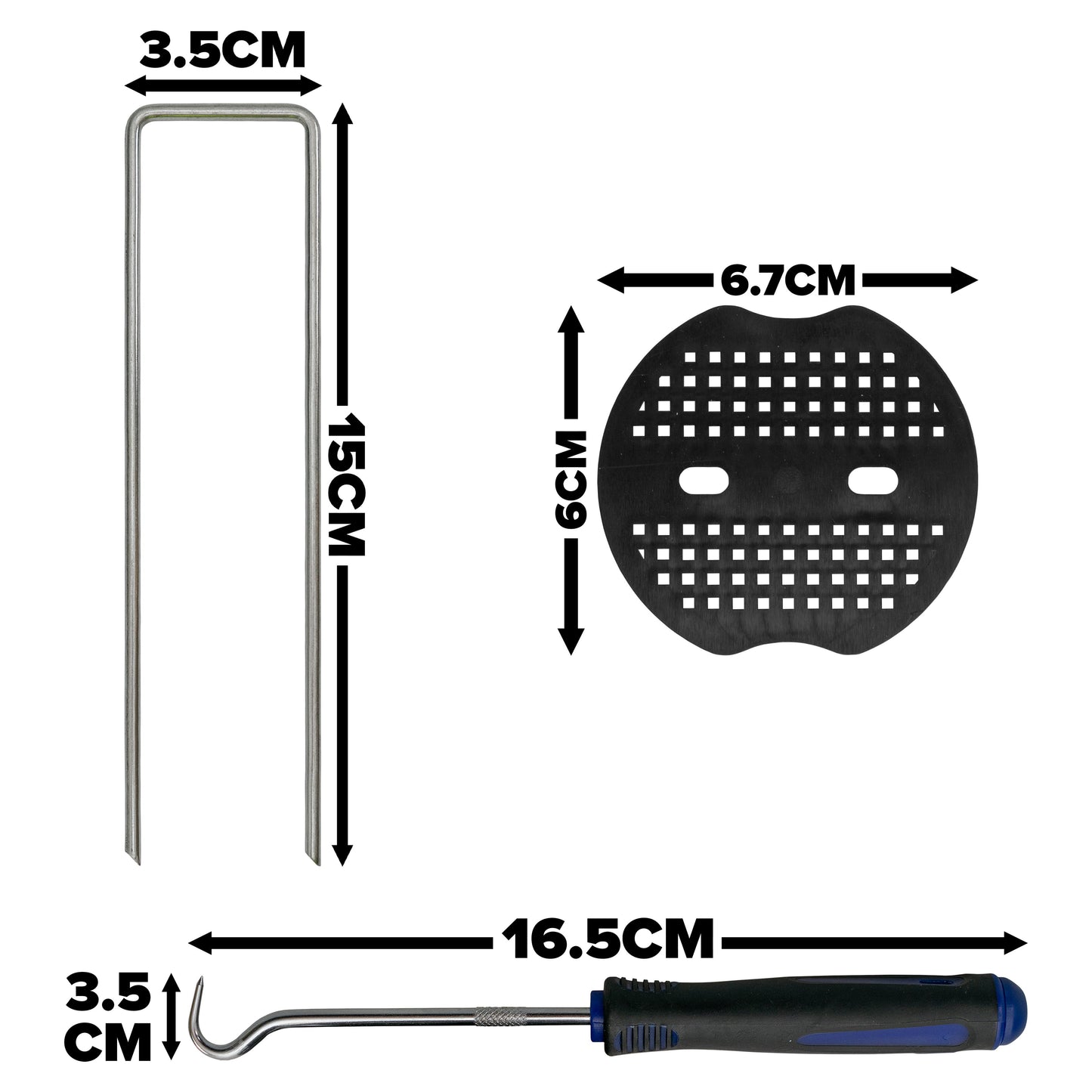 6" Weed Matting Pegs & Securing Washer, Blue Tool