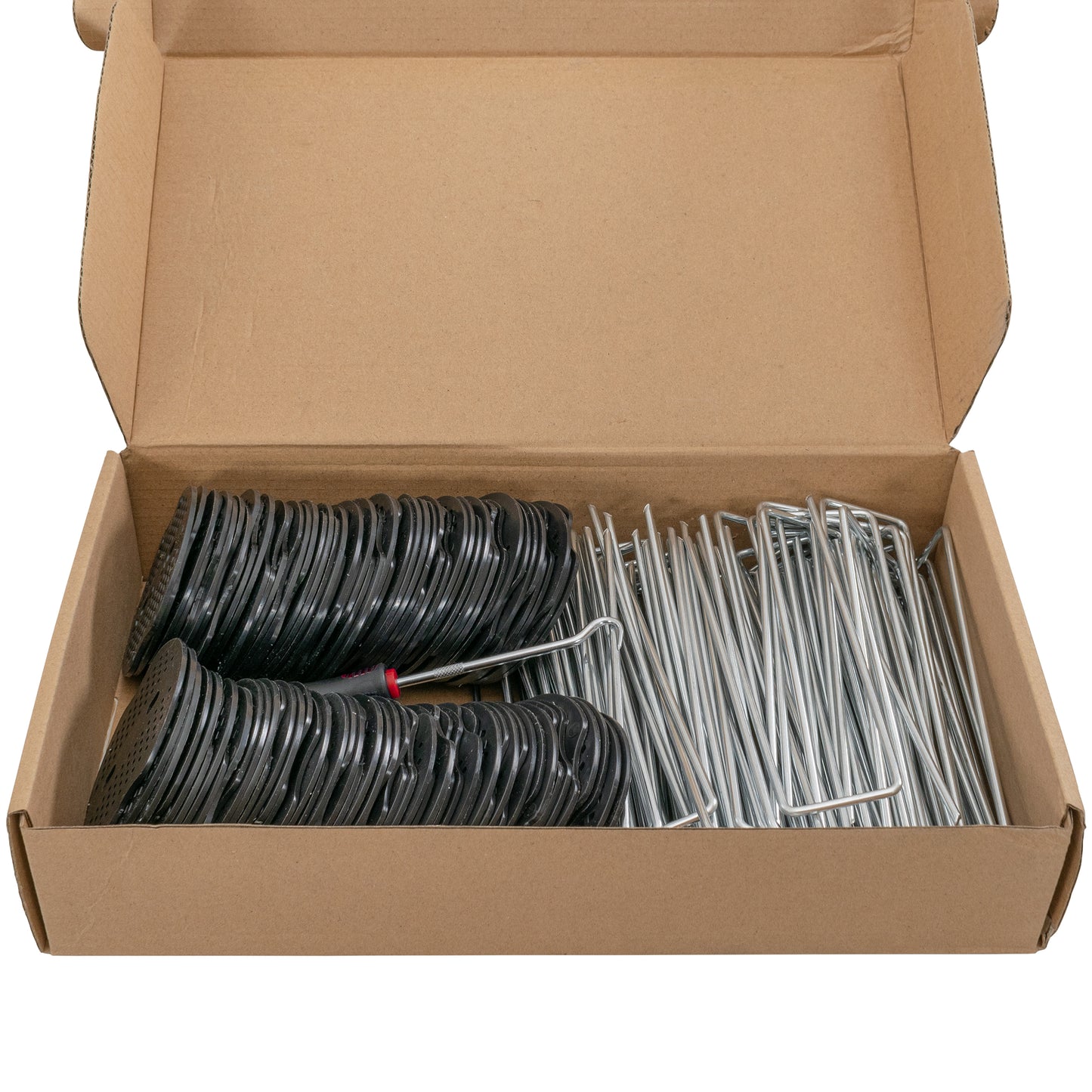 6" Weed Matting Pegs & Securing Washer, Red Tool