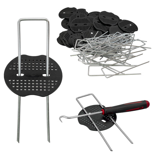 6" Weed Matting Pegs & Securing Washer, Red Tool