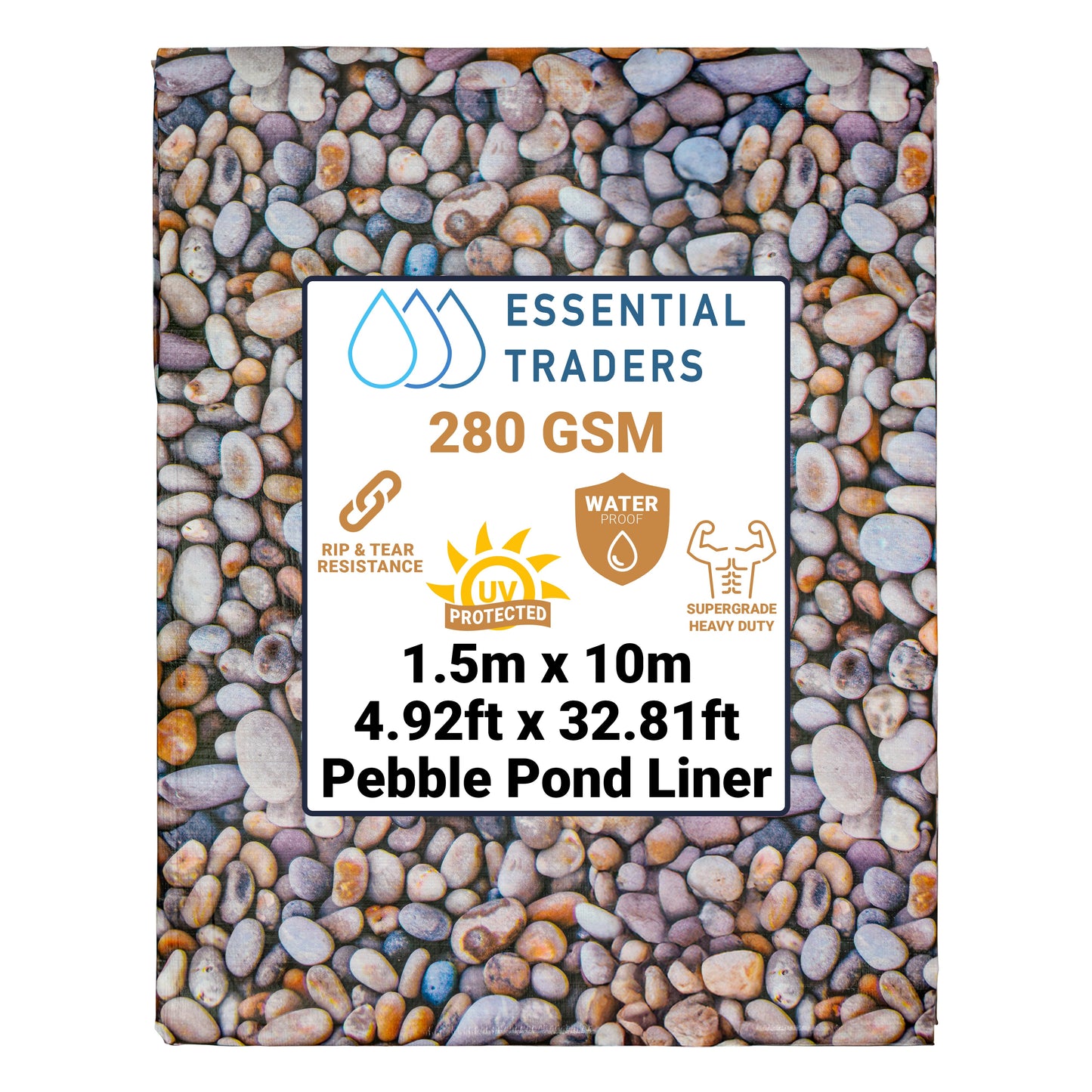 1.5m x 10m Pebble Pattern Pond Liner, XL-Grade 280 GSM