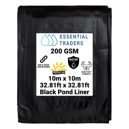 10m x 10m Black Pond Liner, L-Grade 200 GSM