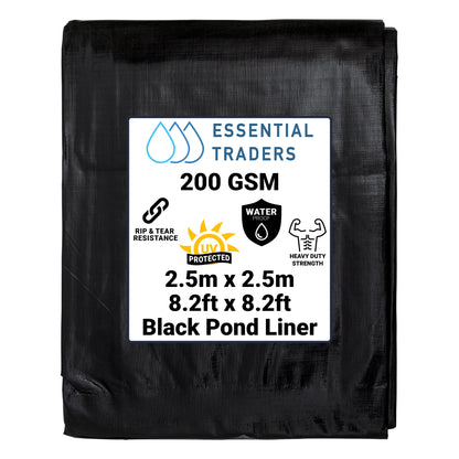 2.5m x 2.5m Black Pond Liner, L-Grade 200 GSM