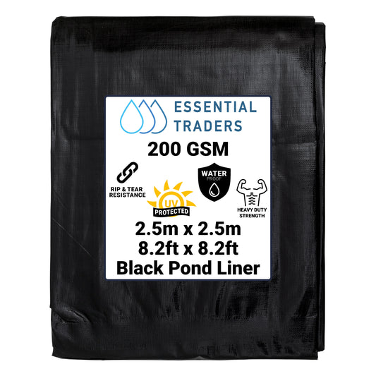2.5m x 2.5m Black Pond Liner, L-Grade 200 GSM