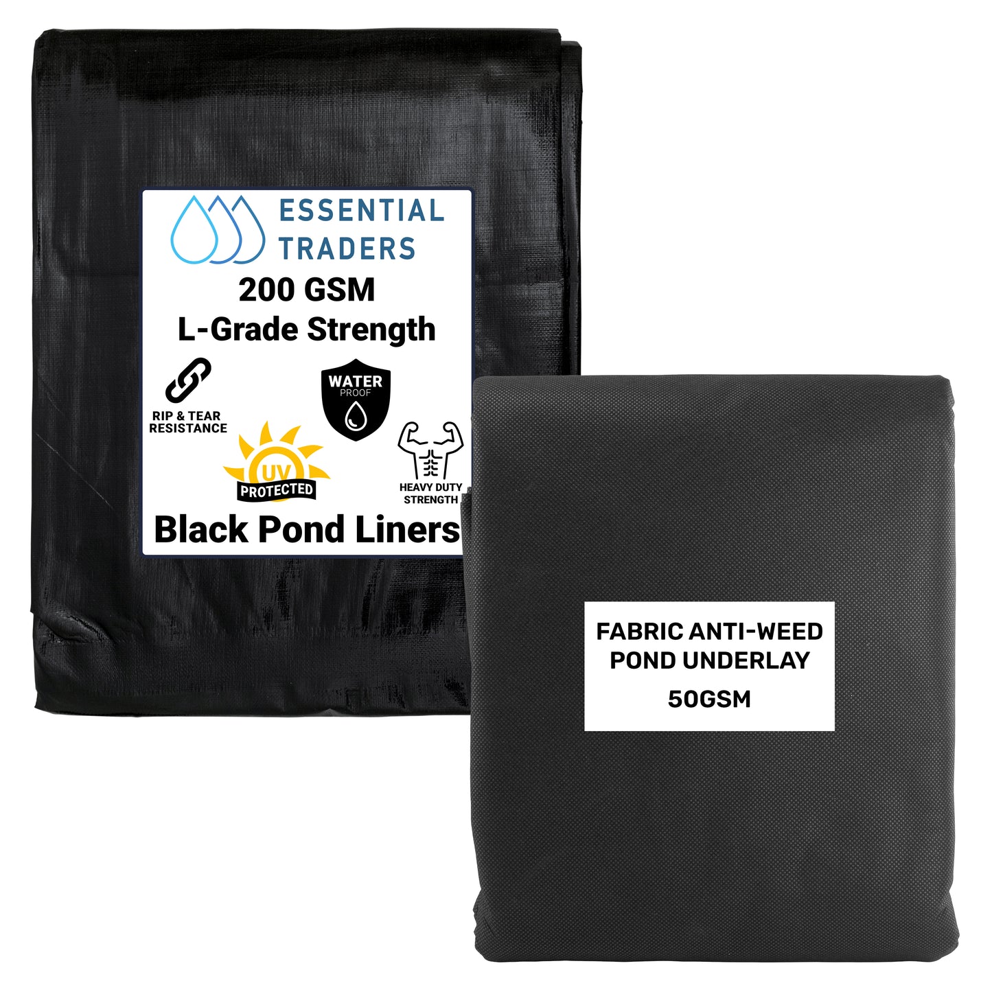 Black Pond Liners with Underlay, L-Grade 200 GSM
